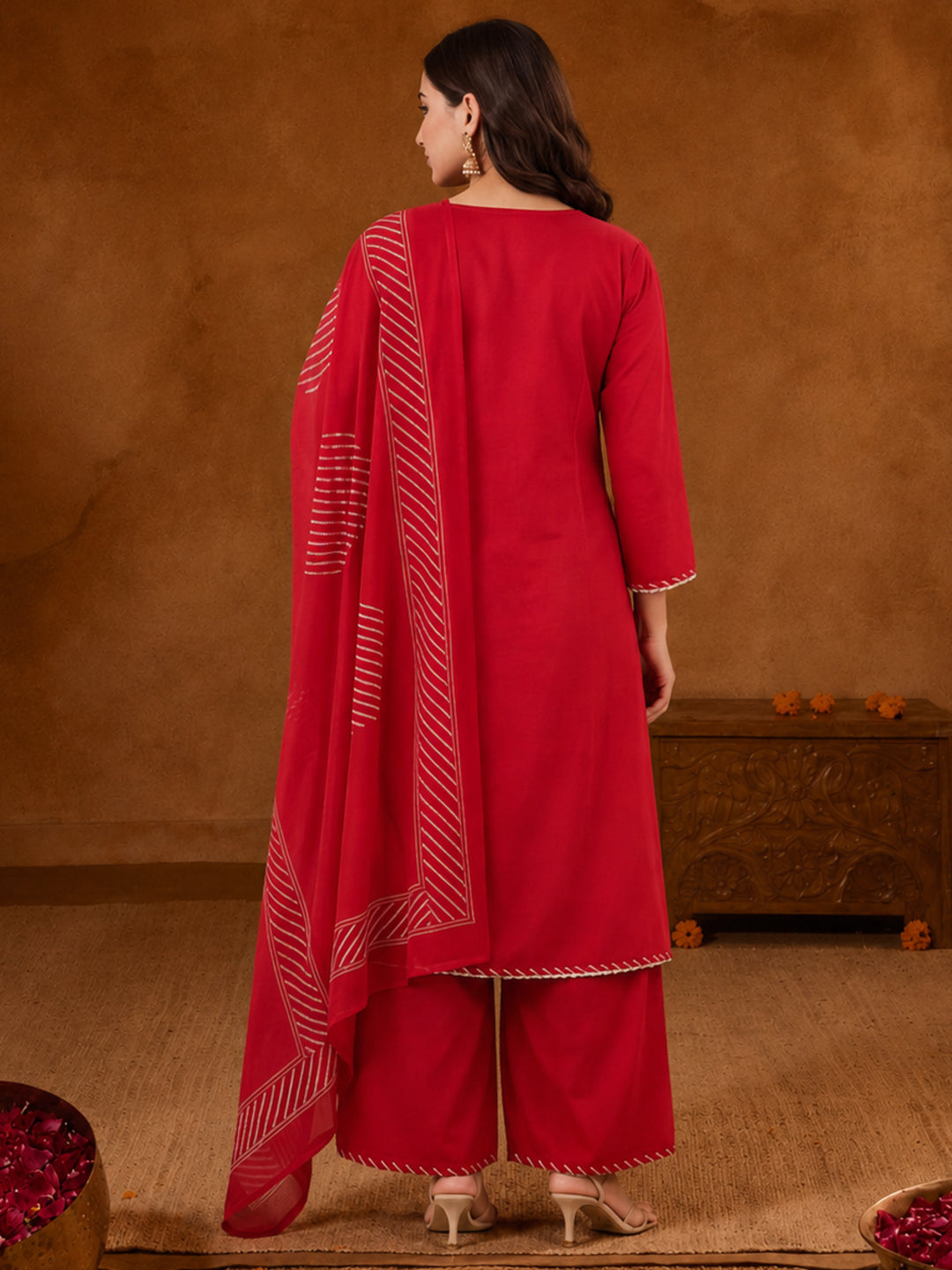 Floral Embroidered A-Line Pure Cotton Kurta & Palazzos Sets