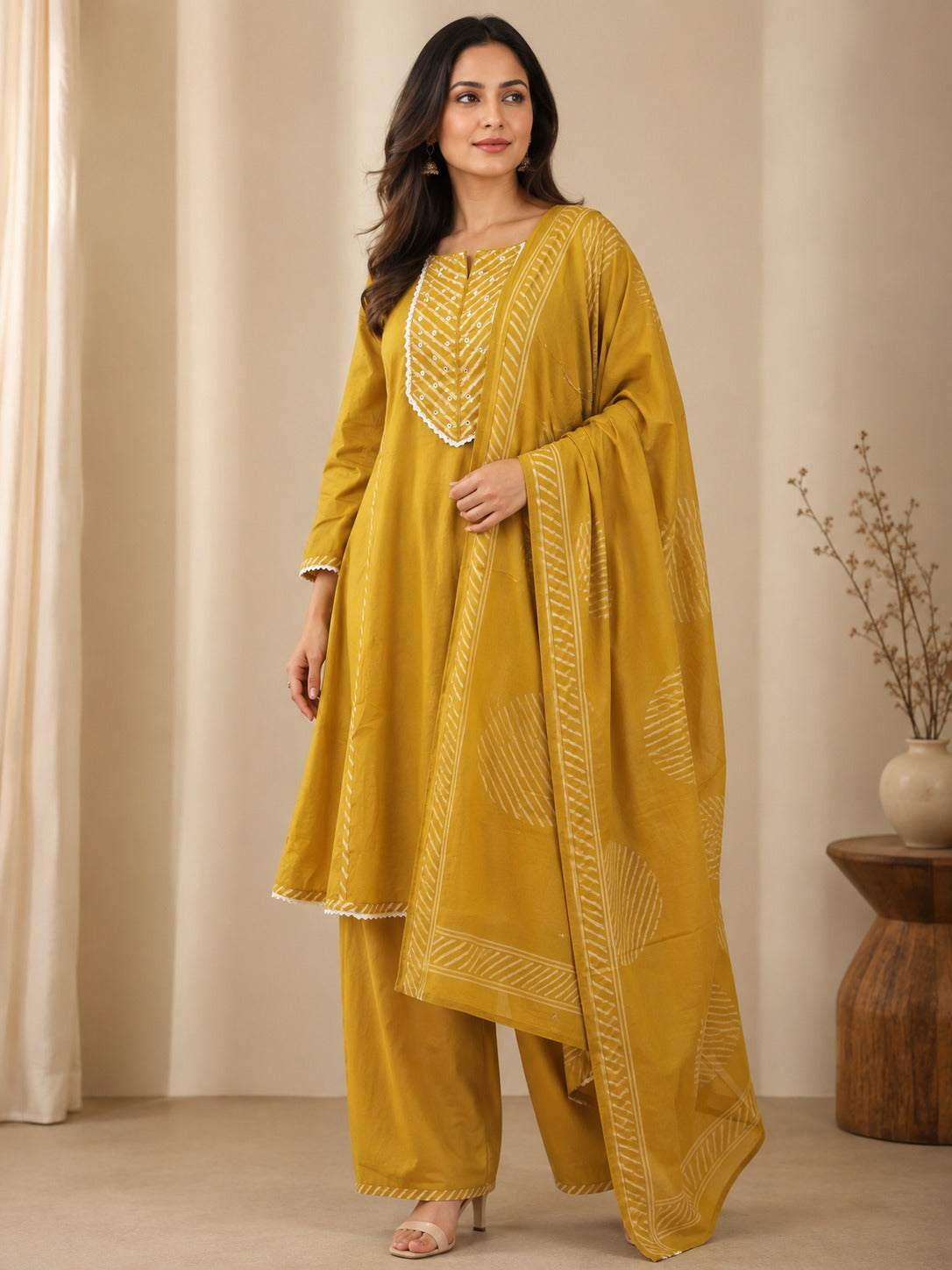 Floral Embroidered A-Line Pure Cotton Kurta & Palazzos Sets