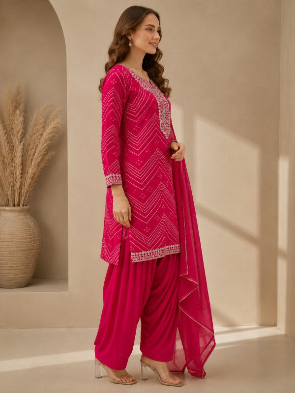 Bandhani Embroidered Straight Pure Cotton Kurta & Salwar Sets