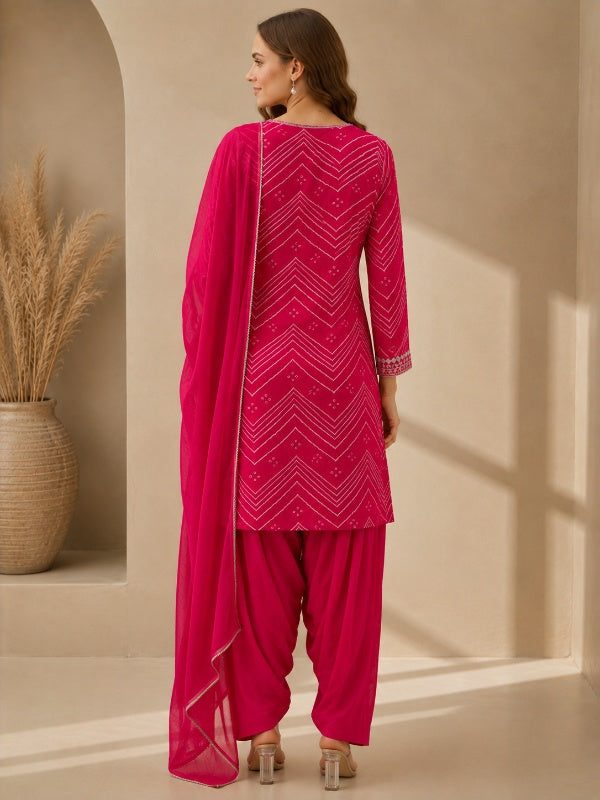 Bandhani Embroidered Straight Pure Cotton Kurta & Salwar Sets