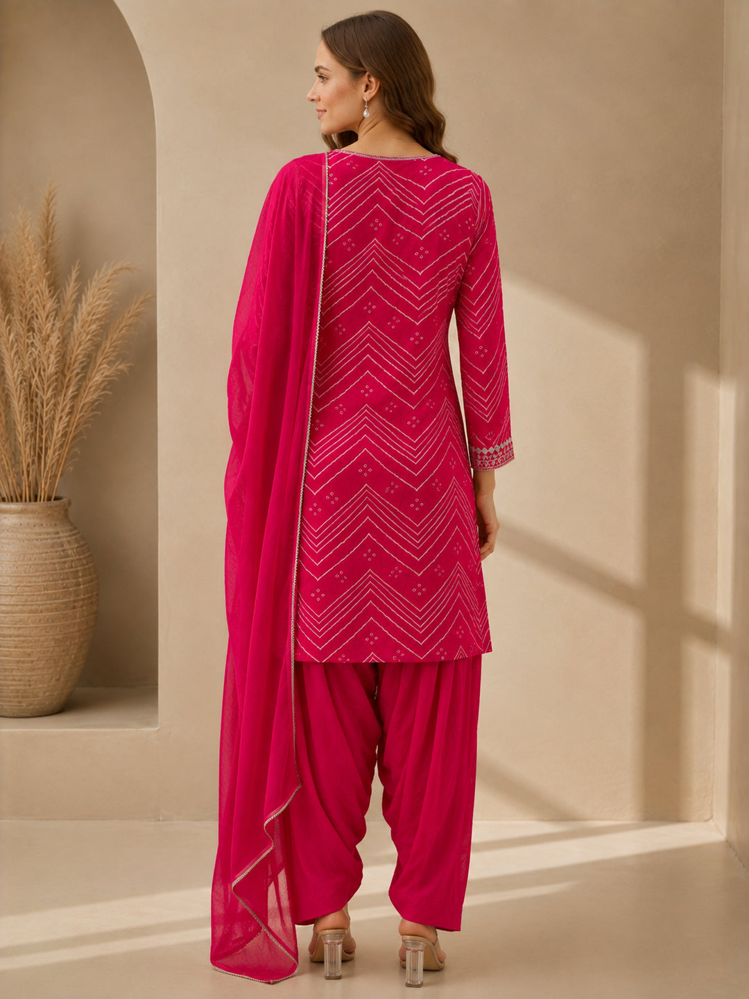 Bandhani Embroidered Straight Pure Cotton Kurta & Salwar Sets