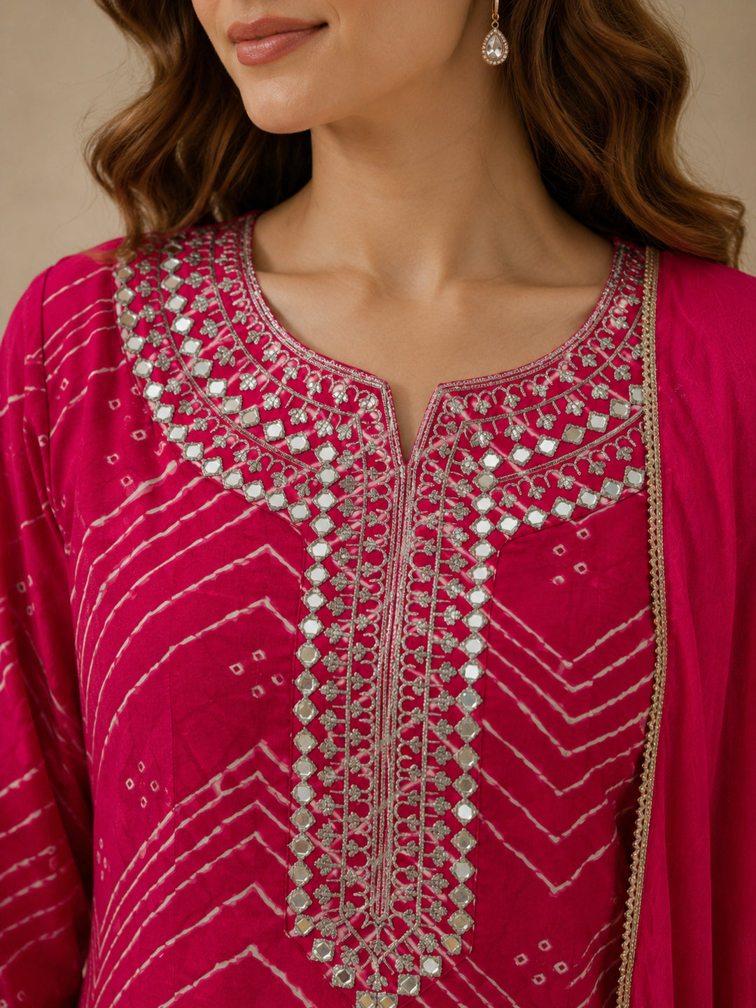 Bandhani Embroidered Straight Pure Cotton Kurta & Salwar Sets