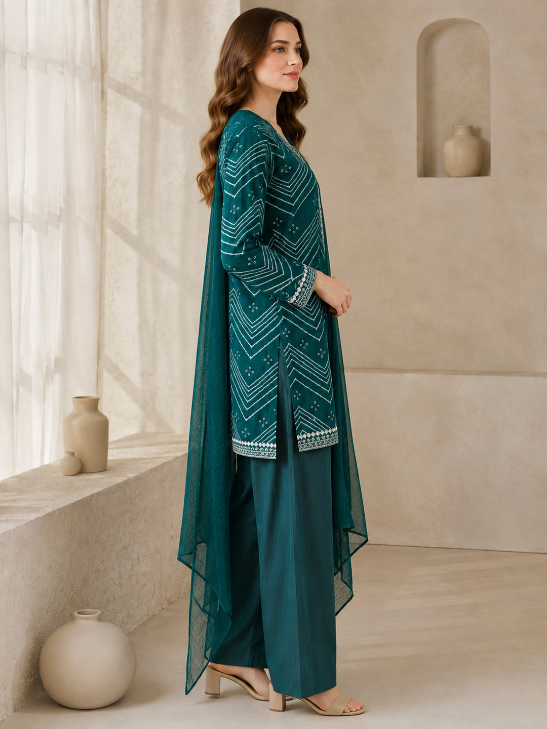 Bandhani Embroidered Straight Pure Cotton Kurta & Salwar Sets