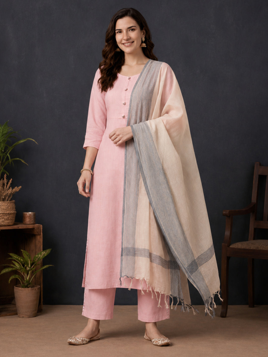 Printed Straight Kurta With Printed Palazzo And Dupatta