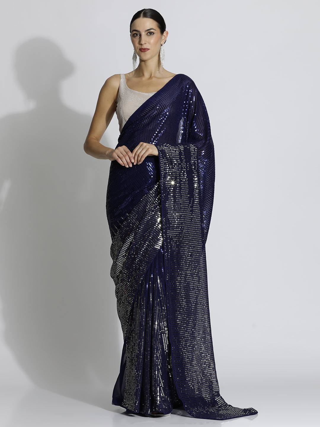 Royal Blue Sequin Embroidered Party Wear Tissue Saree