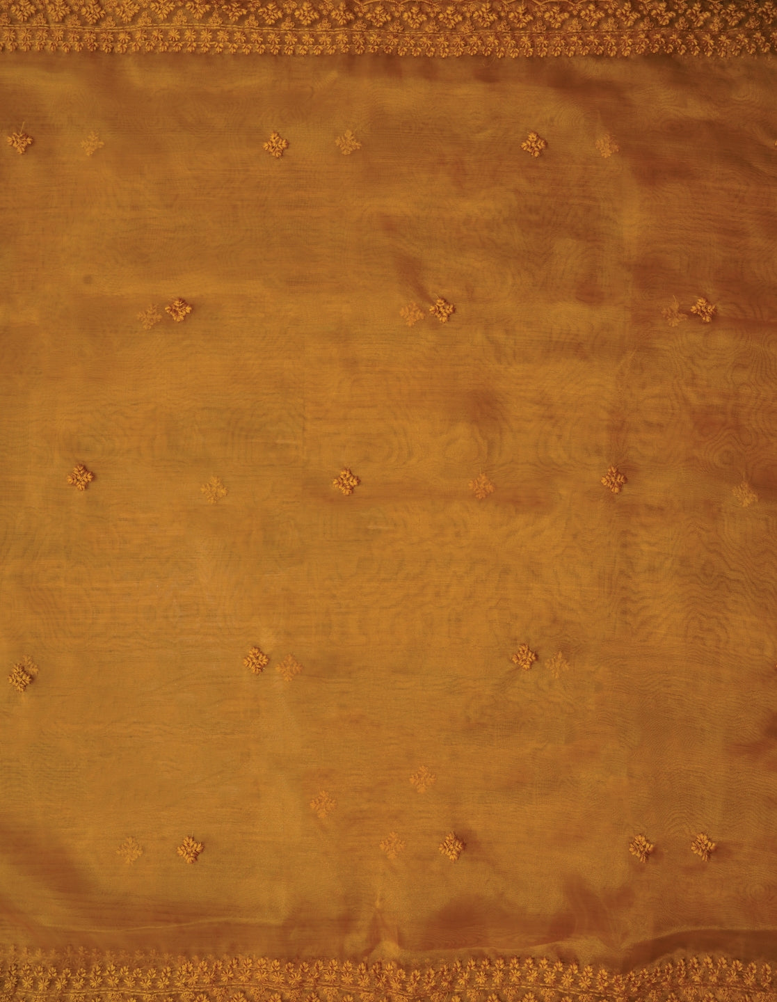 Mustard Unstitched Embroidered Organza Festive Dress Material With Dupatta