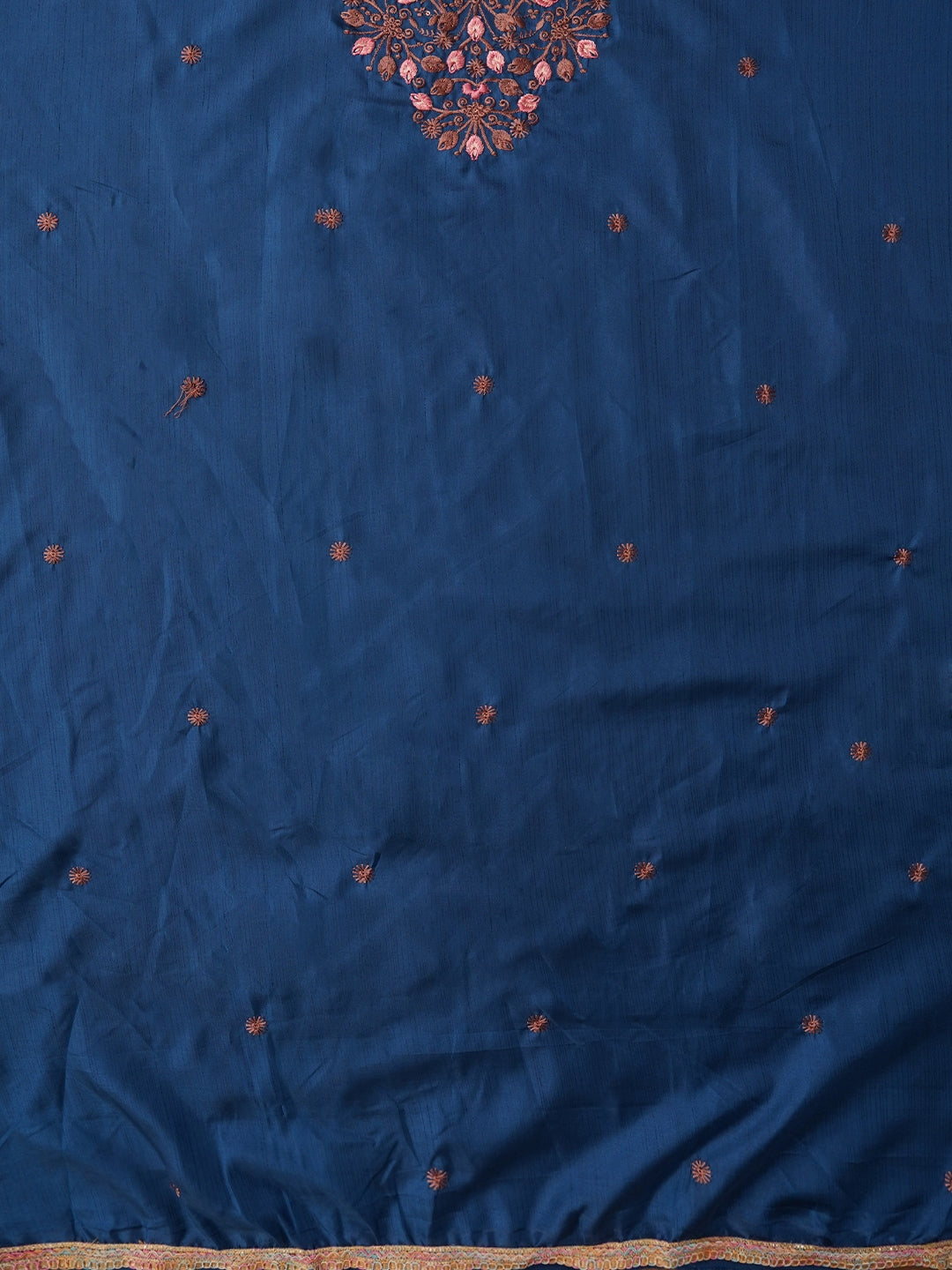 Teal Zari Embroidered Pure Cotton Dress Material with Dupatta