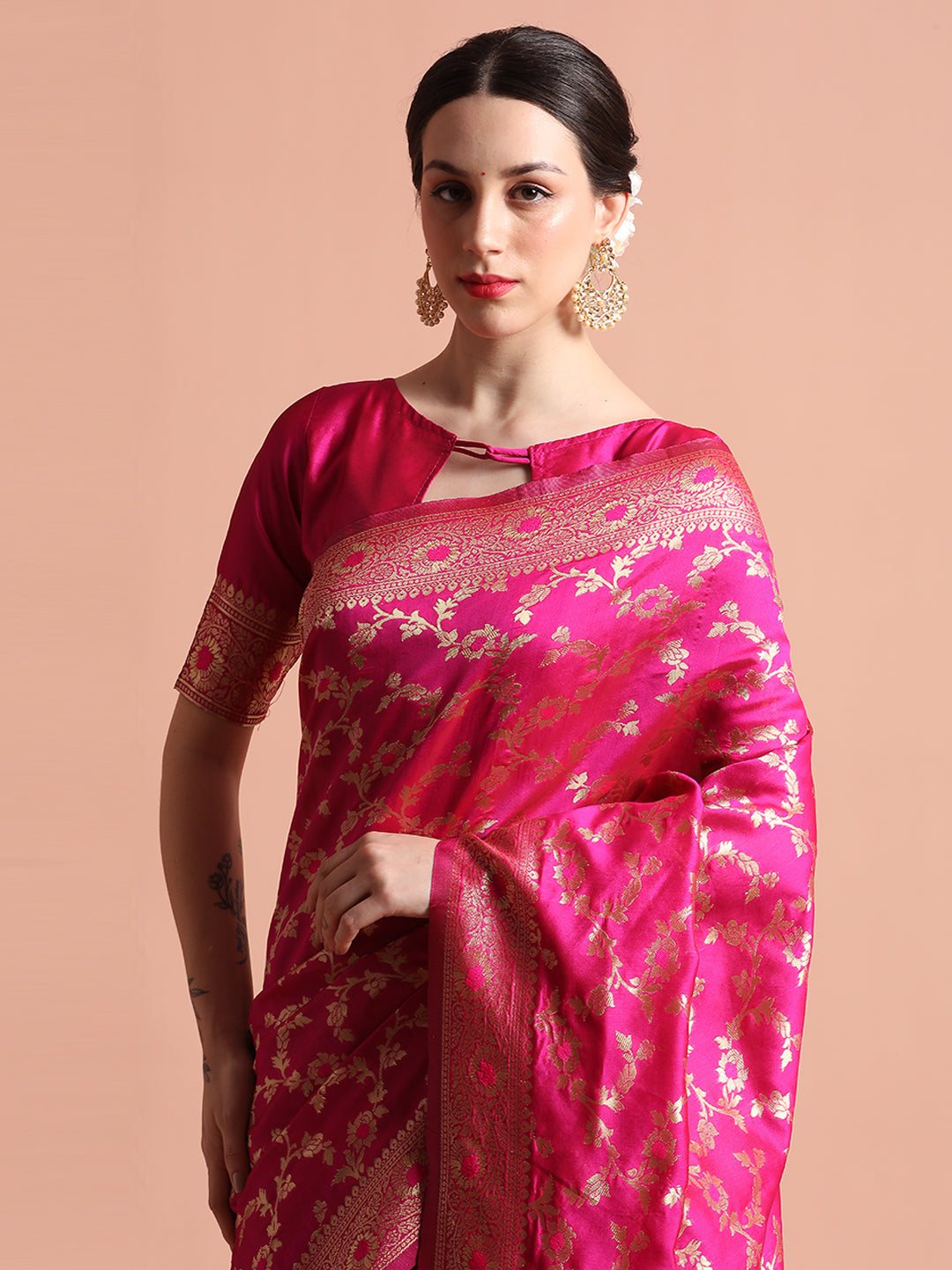 Pink Zari Woven Design Banarasi Saree