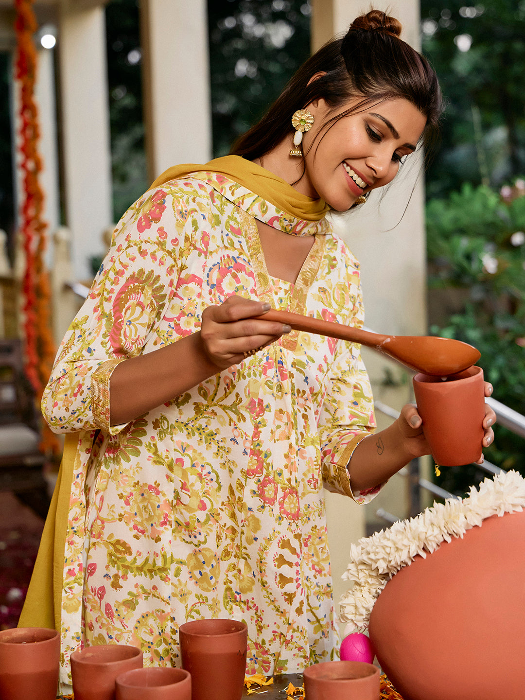 Printed A-Line Pure Cotton Kurta & Trousers Sets