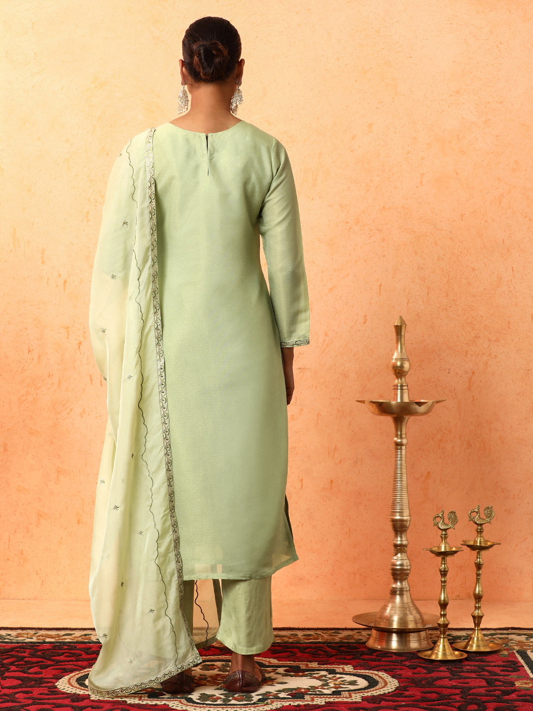 Floral Embroidered Straight Organza Kurta & Trousers Sets