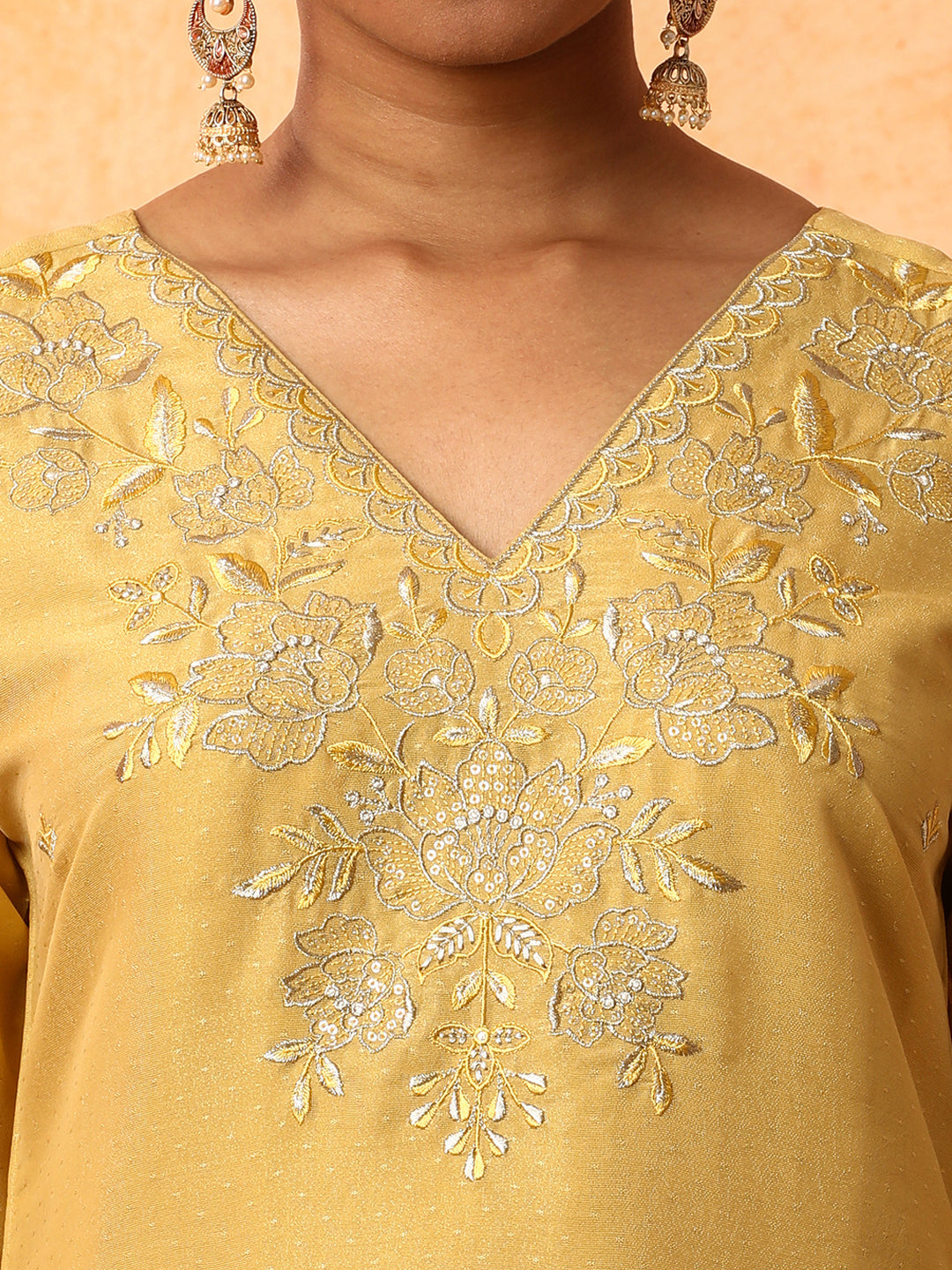 Floral Embroidered Straight Organza Kurta & Trousers Sets