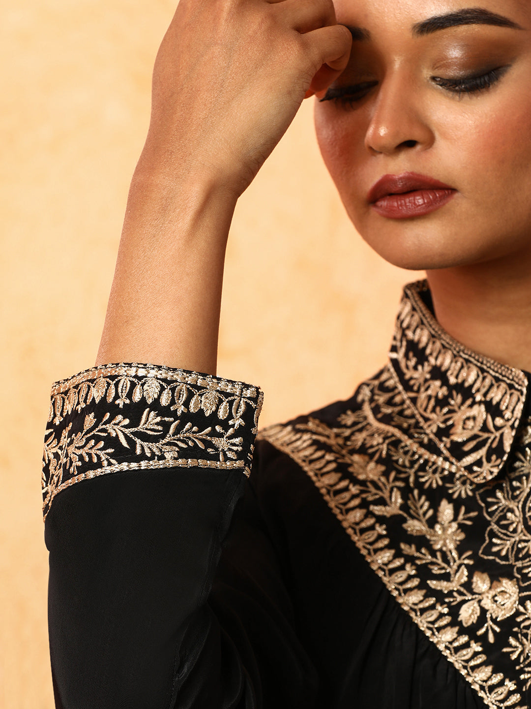 Solid Embroidered A-Line Kurta & Trousers Sets