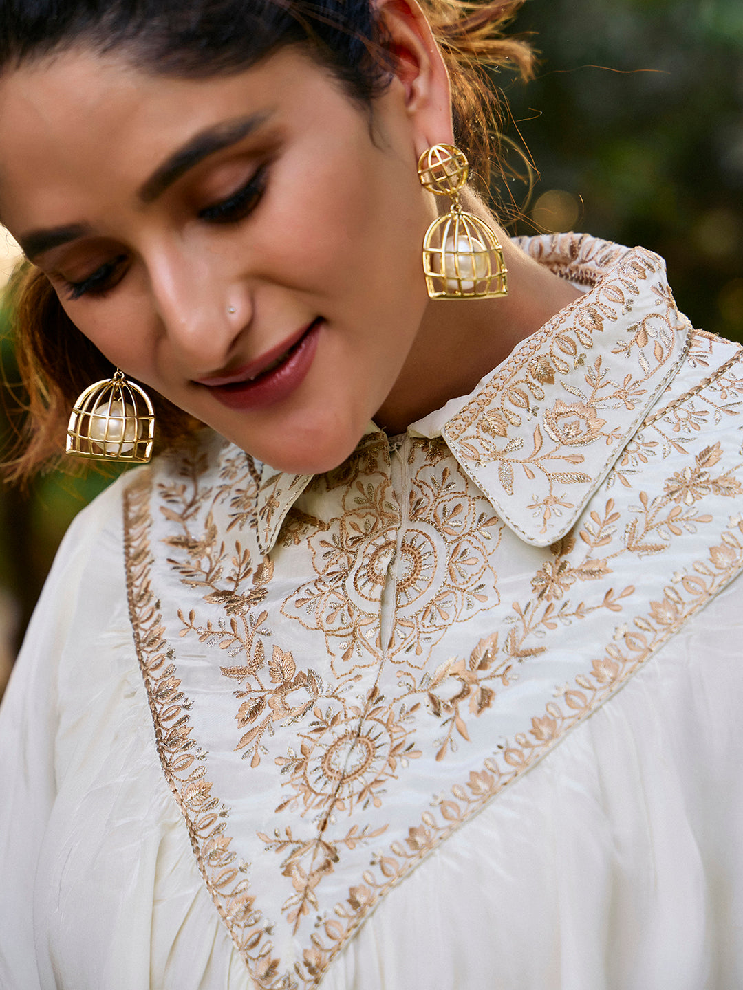 Solid Embroidered A-Line Kurta & Trousers Sets