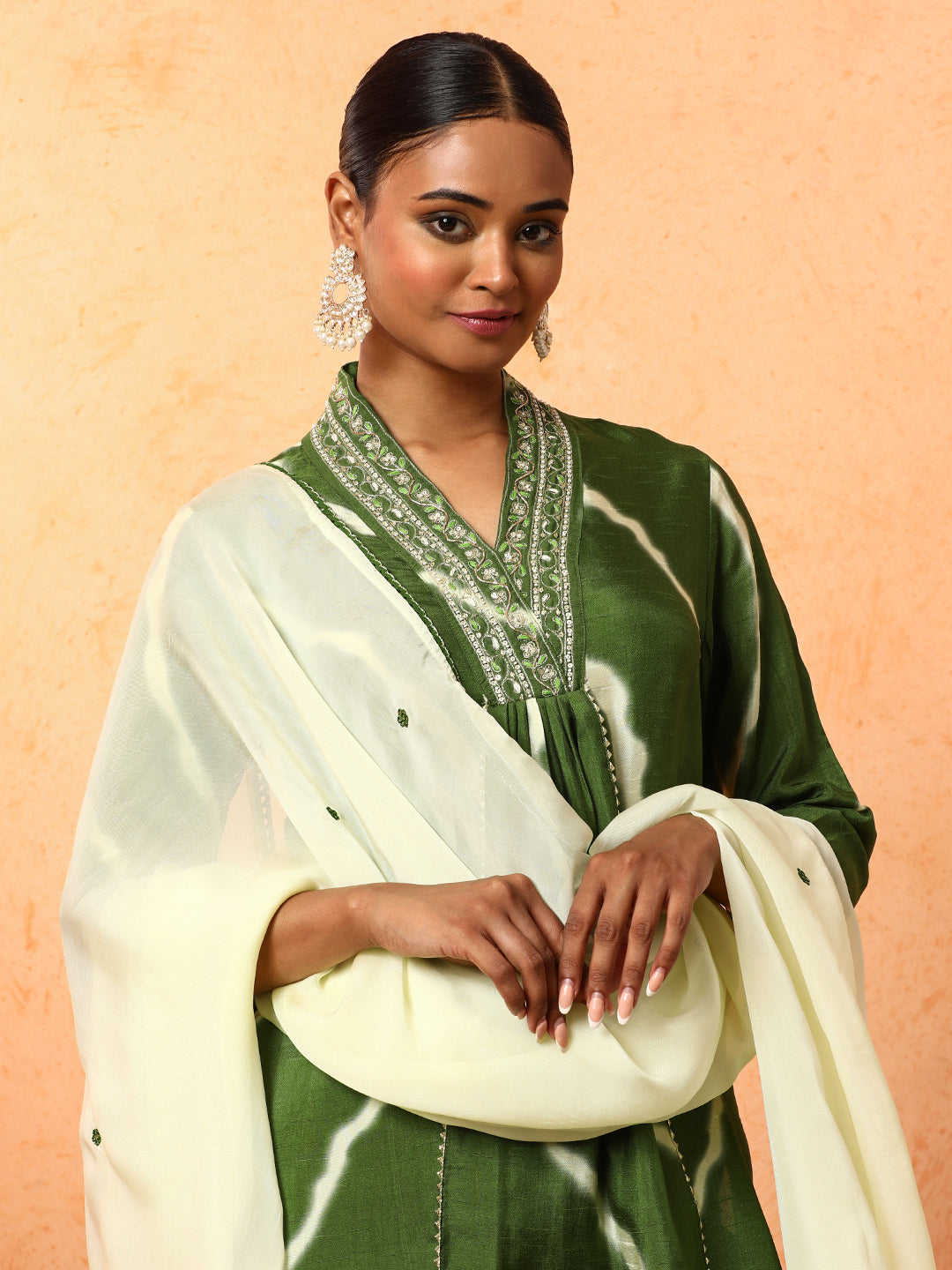 Floral Embroidered A-Line Silk Blend Kurta & Trousers Sets