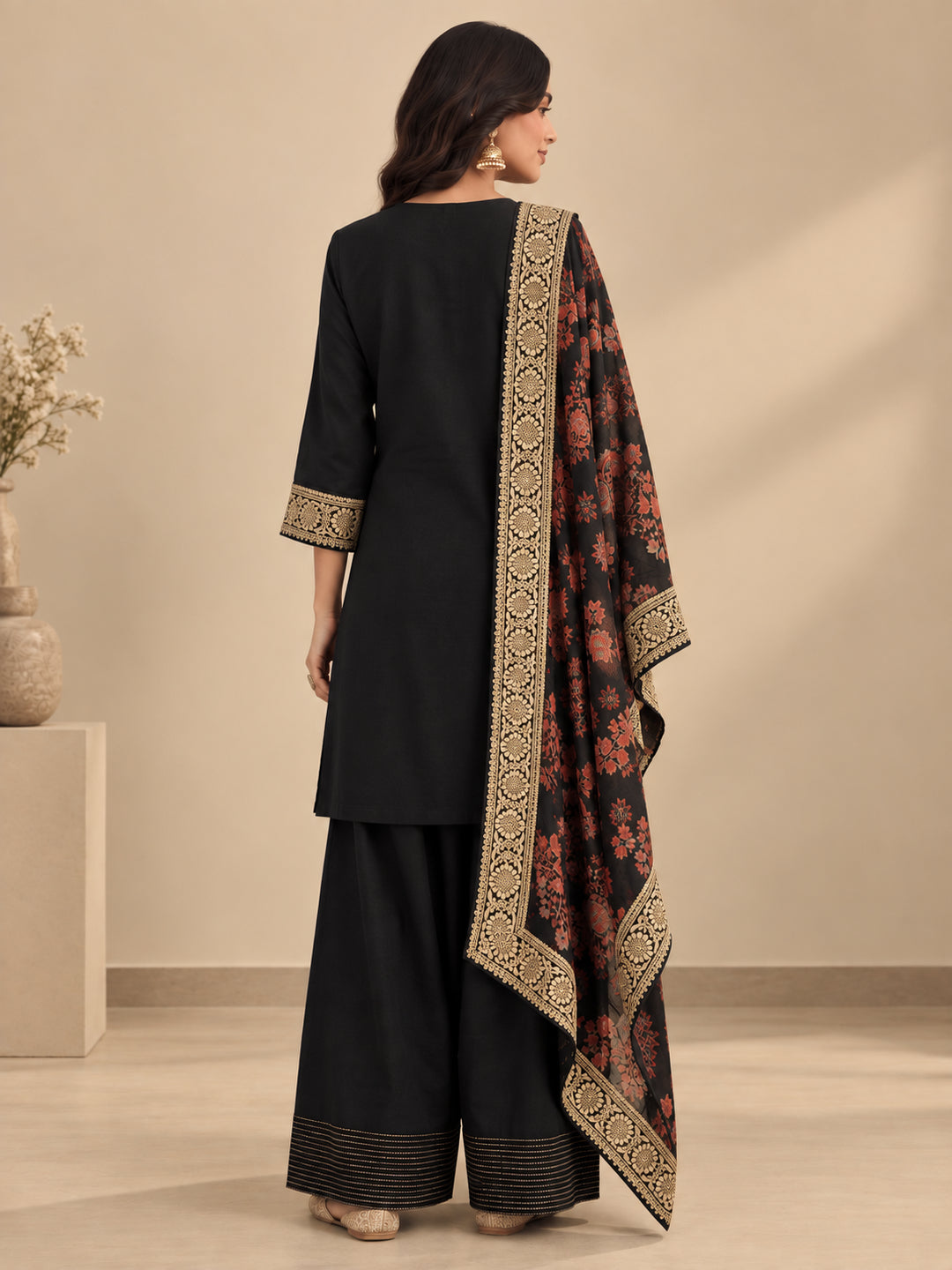 Floral Embroidered Straight Kurta & Salwar Sets