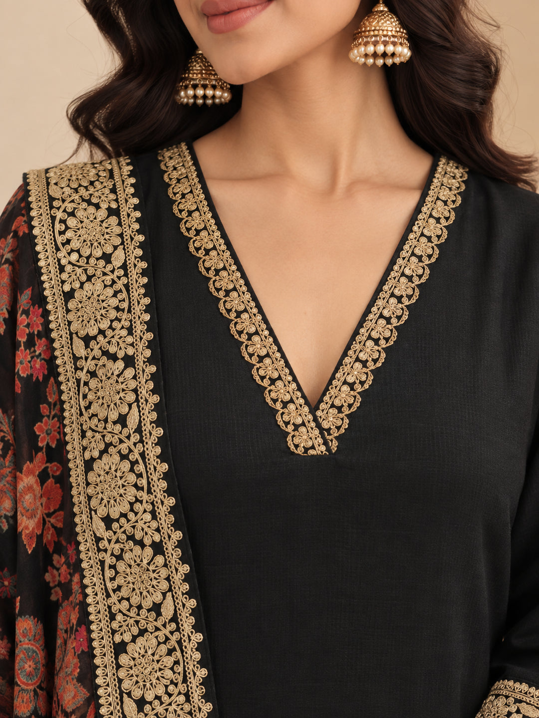 Floral Embroidered Straight Kurta & Salwar Sets