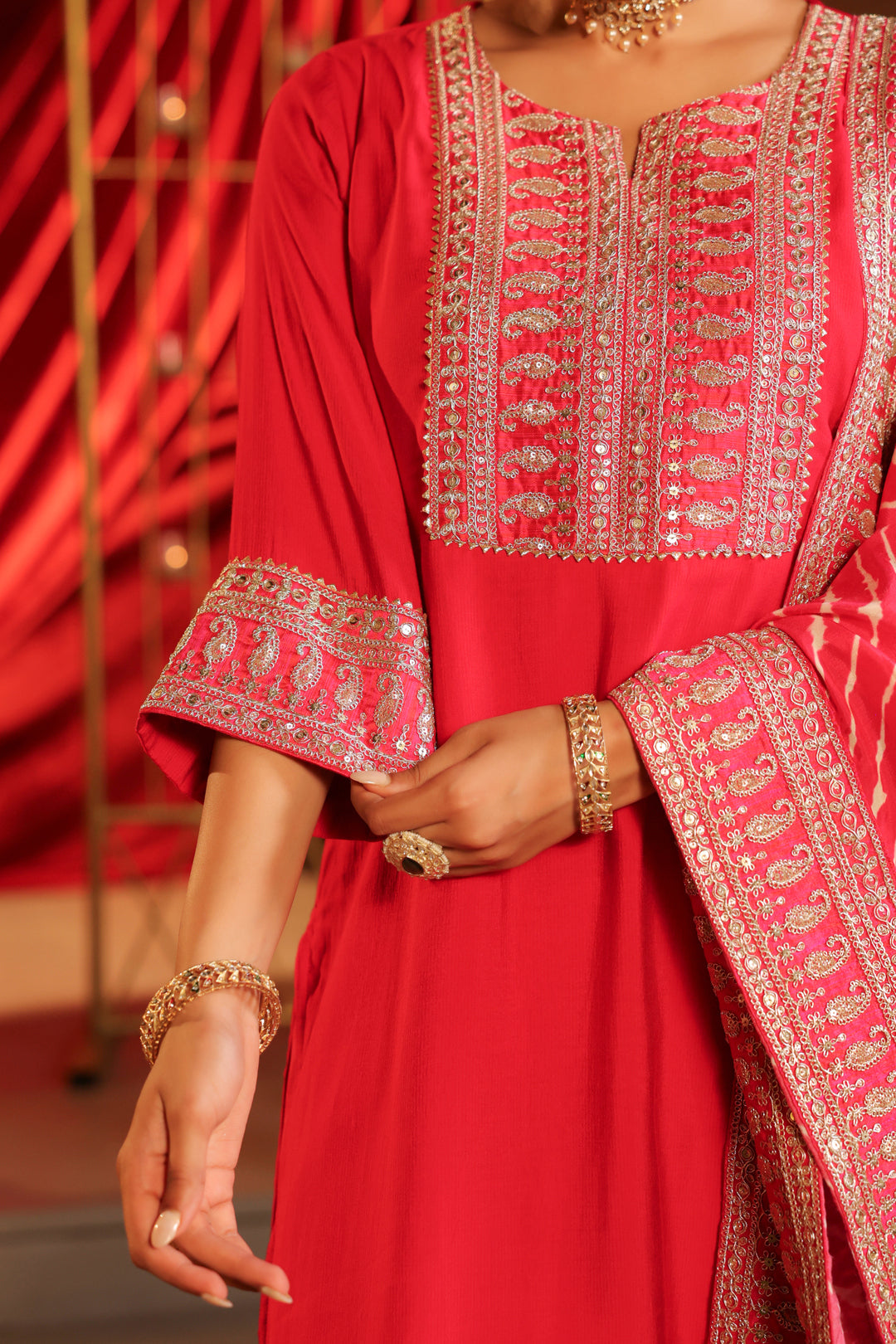 Floral Embroidered Straight Kurta & Palazzos Sets