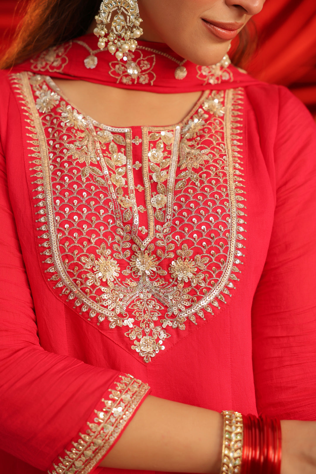 Floral Embroidered A-Line Silk Blend Kurta & Trousers Sets