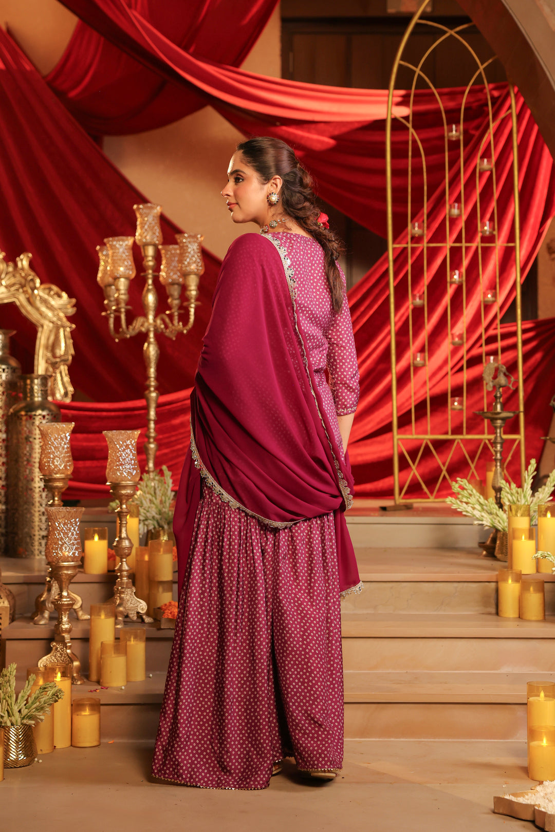 Floral Embroidered Straight Dola Silk Kurta & Sharara Sets