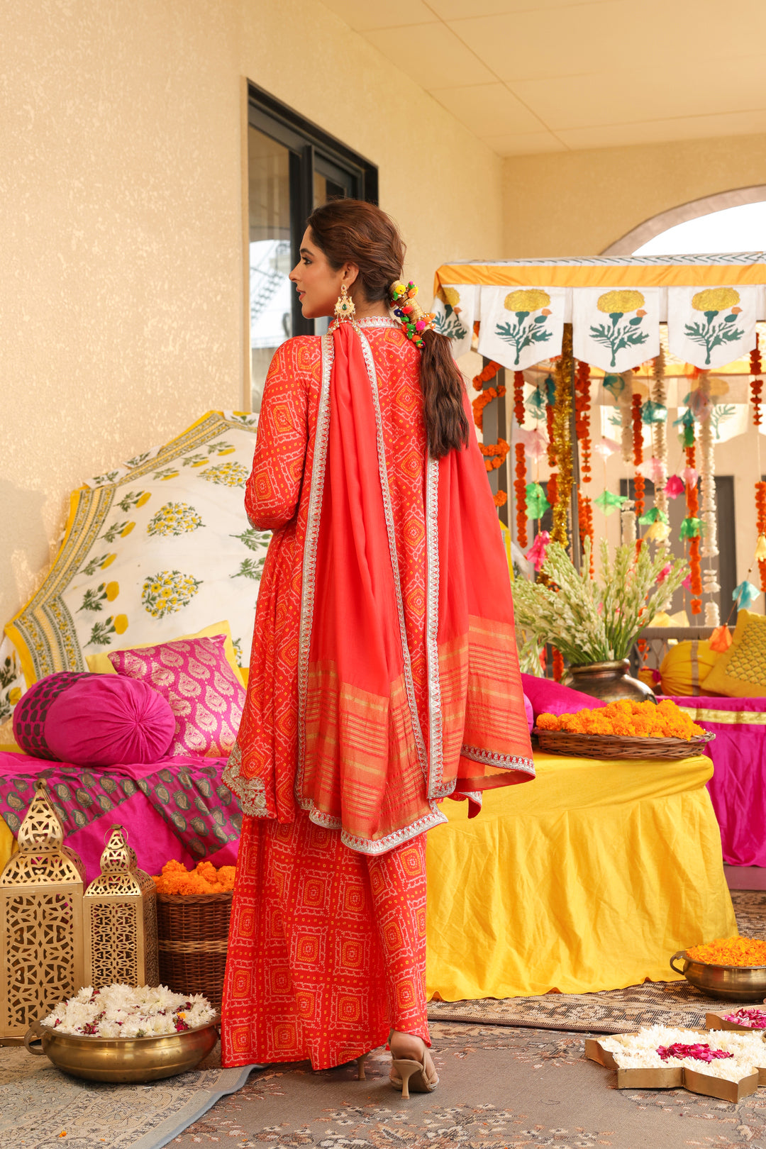 Bandhani Embroidered A-Line Silk Blend Kurta & Sharara Sets