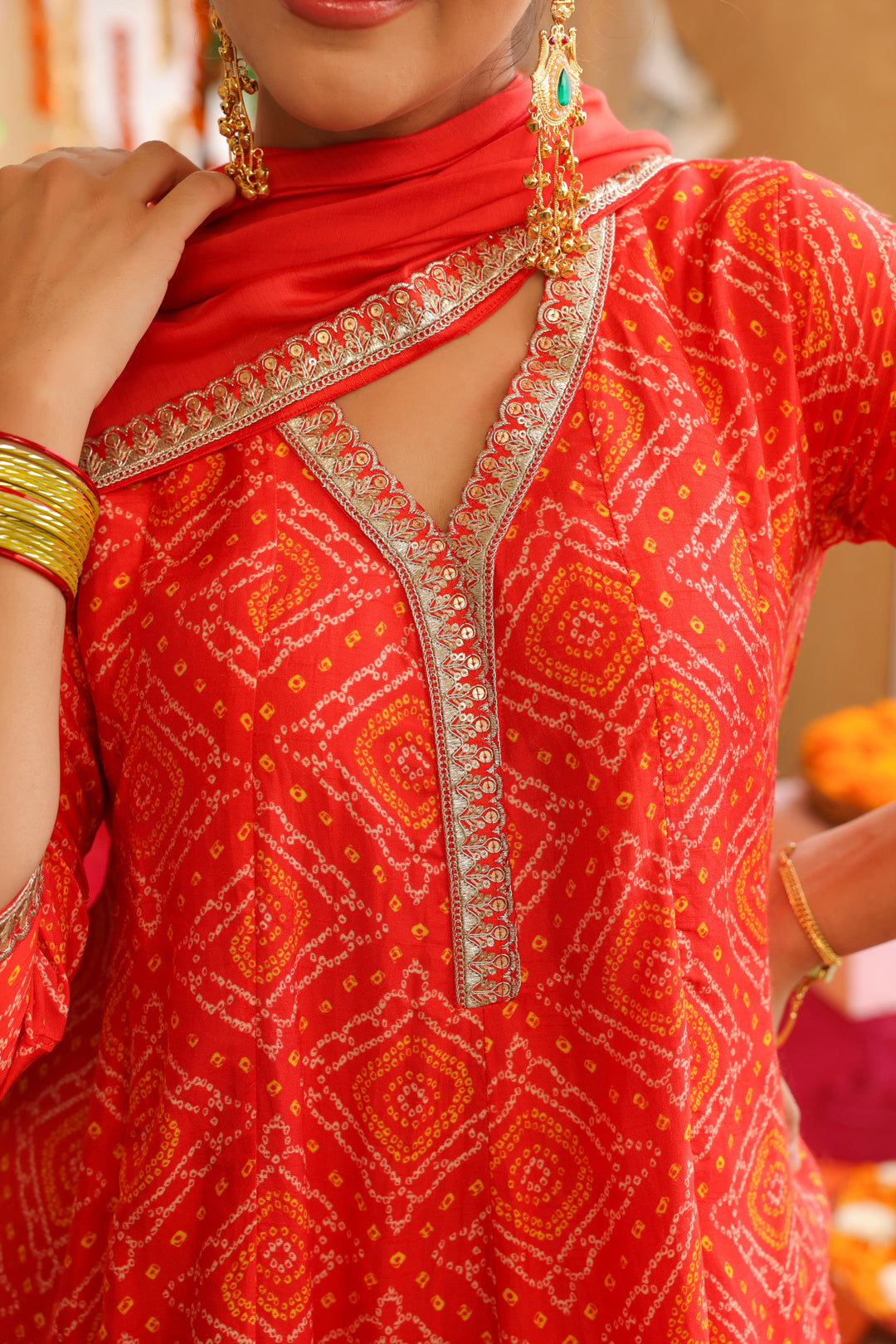Bandhani Embroidered A-Line Silk Blend Kurta & Sharara Sets
