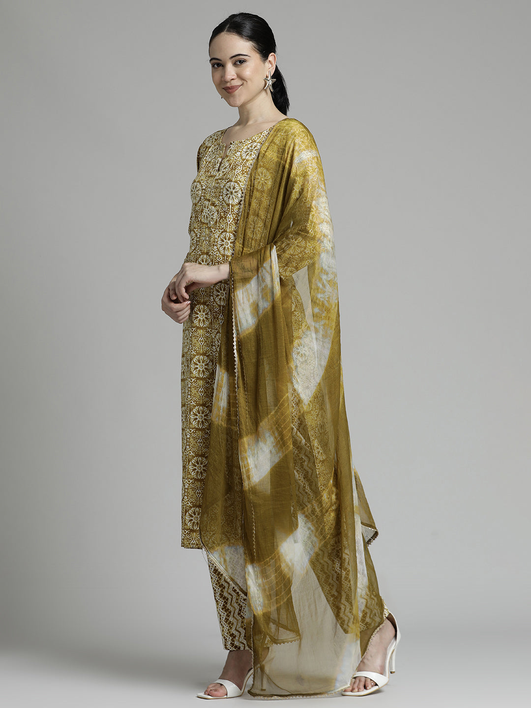 Mustard Ethnic Printed Pure Cotton Suit Set