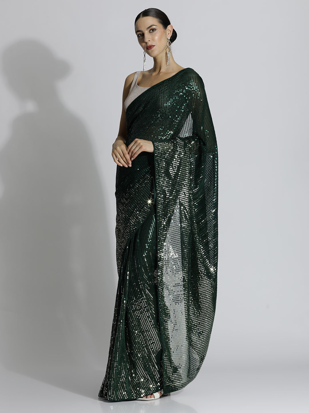 Green Sequin Embroidered Party Wear Tissue Saree