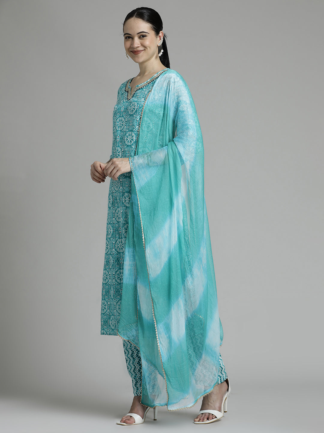 Pure Cotton Printed Sky Blue Suit Set