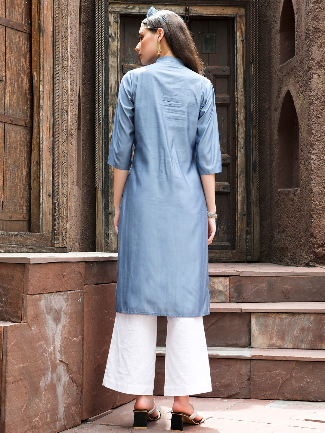 Grey Pintuck Straight Kurta