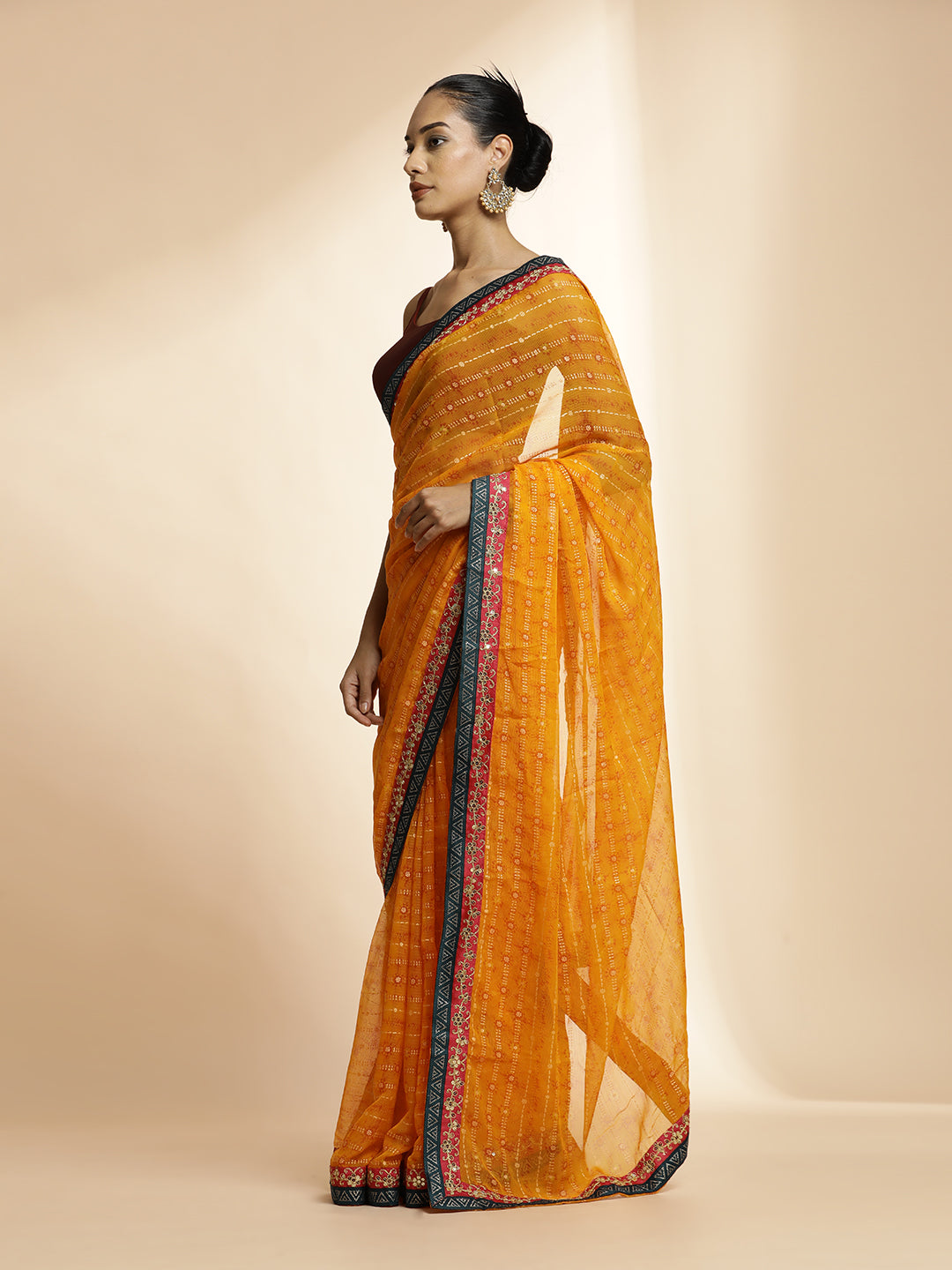 Orange Printed Lightweight Georgette Saree