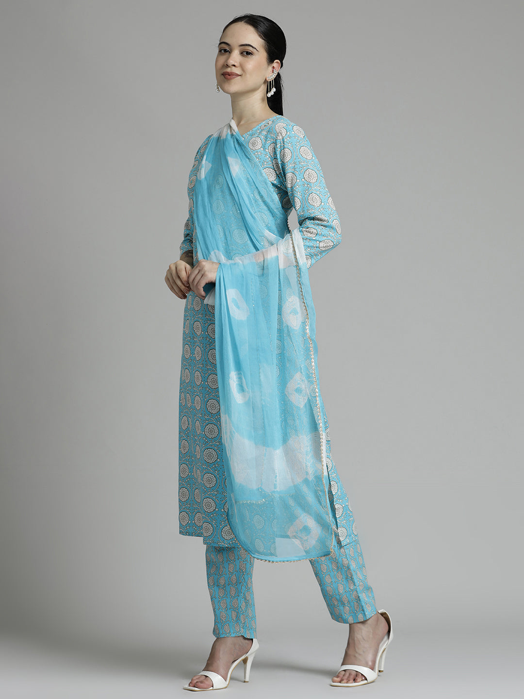 Floral Printed Pure Cotton Kurta Set With Dupatta