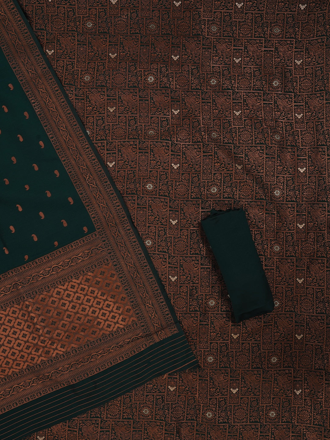 Mehandi Green Floral Silk Zari Woven Dress Material with Dupatta