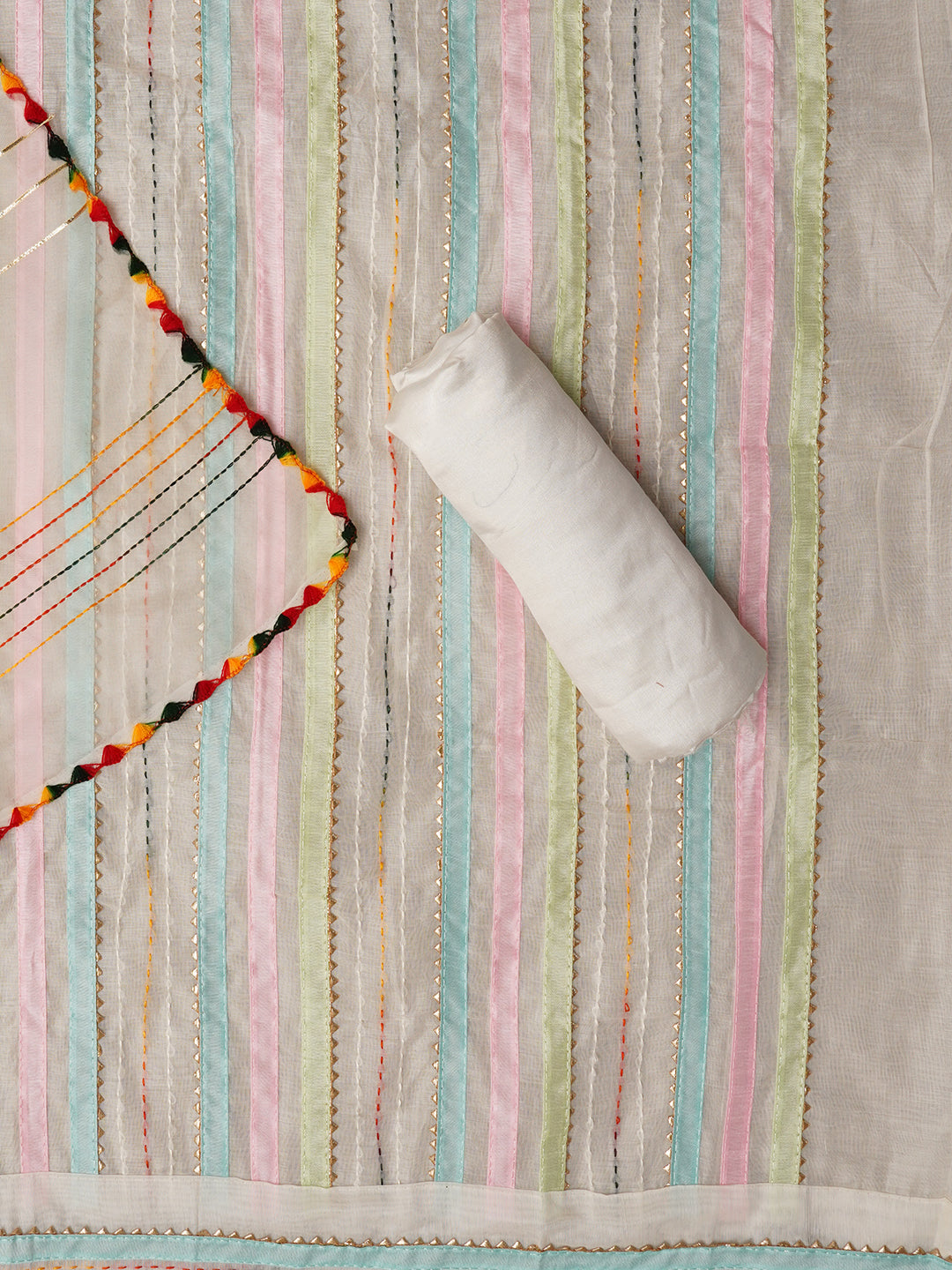 Off White Unstitched Embroidered Cotton Blend Dress Material With Dupatta