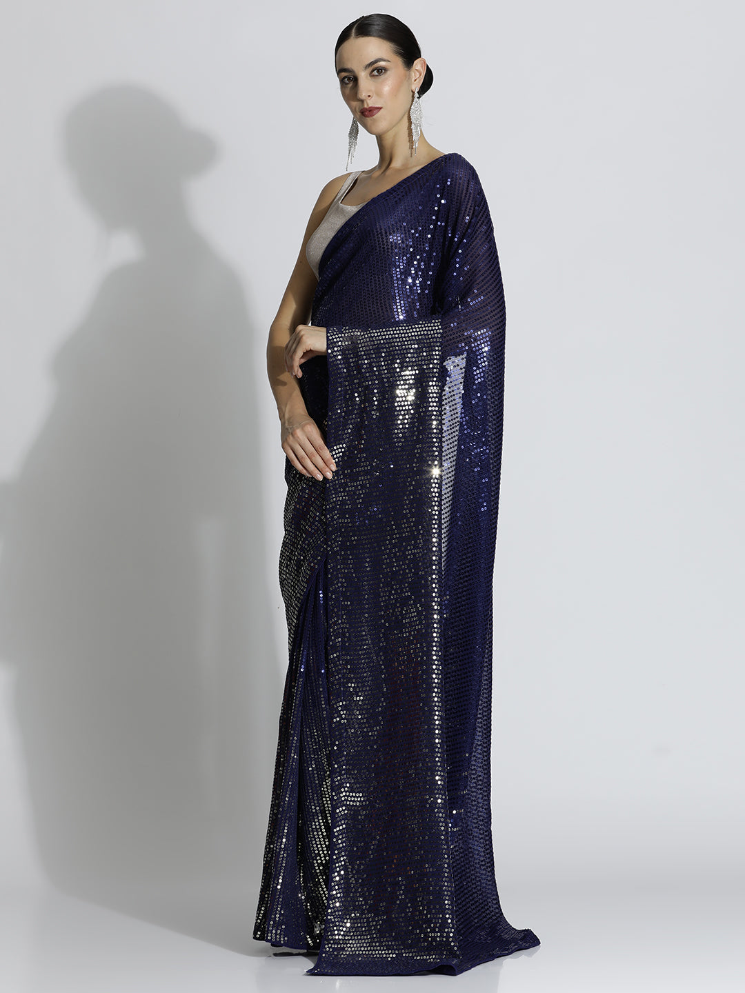 Royal Blue Sequin Embroidered Party Wear Tissue Saree
