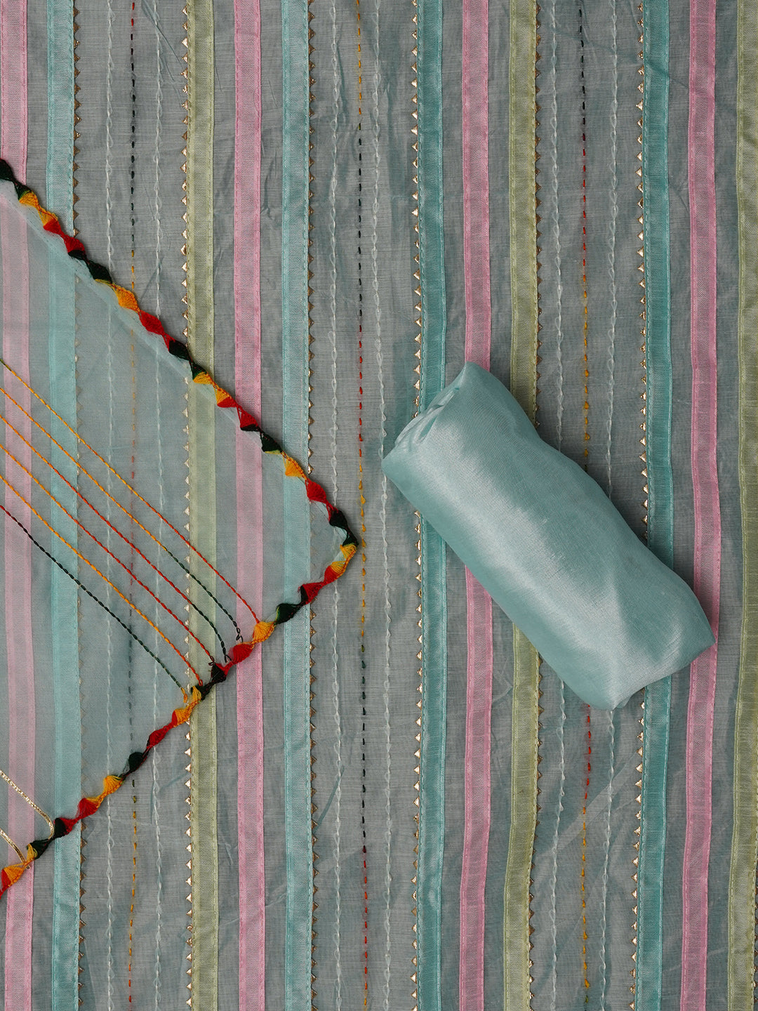 Sea Green Unstitched Embroidered Cotton Blend Dress Material With Dupatta