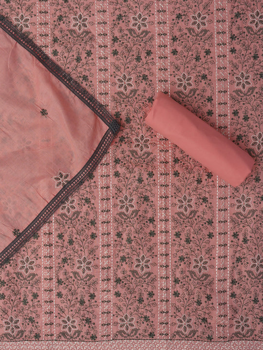 Pink Unstitched Embroidered Pure Cotton Dress Material With Dupatta