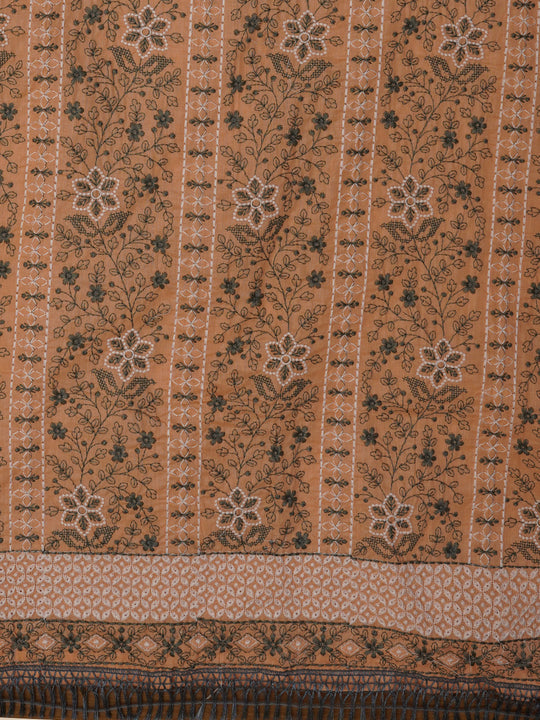 Peach Unstitched Embroidered Pure Cotton Dress Material With Dupatta