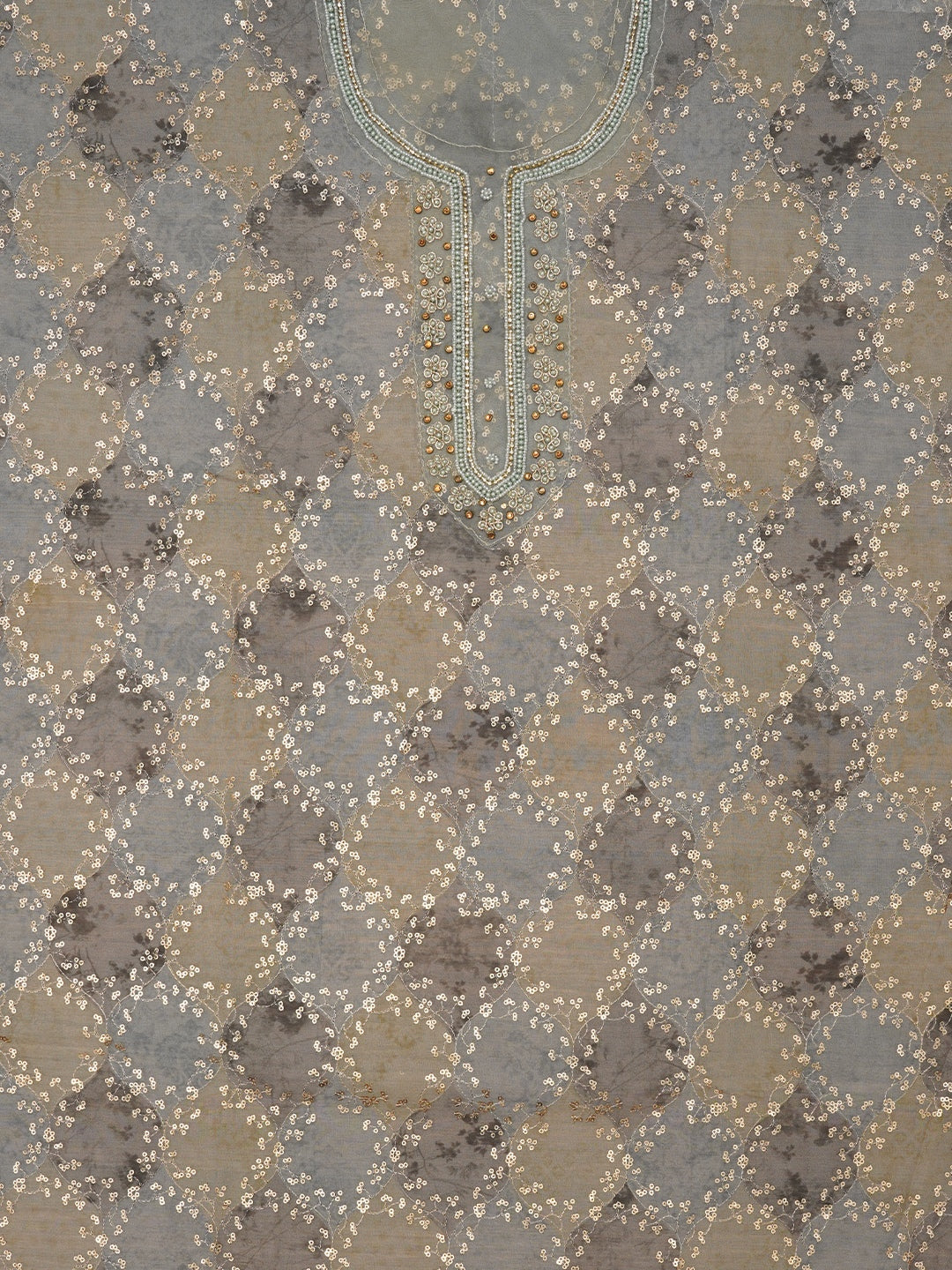 Sequin Embellished Multicolor Organza Dress Material with Dupatta