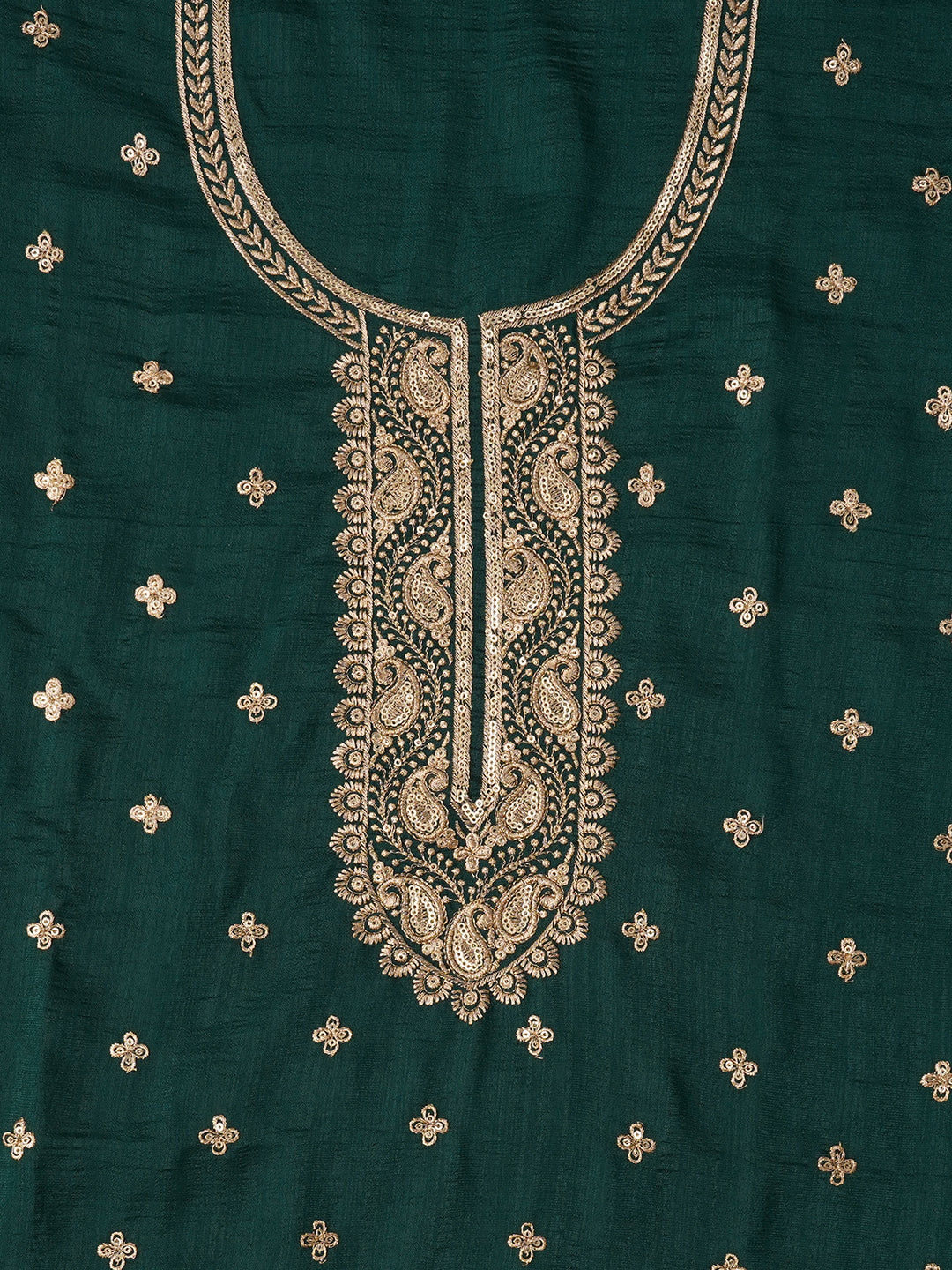 Unstitched Embroidered Cotton Blend Green Dress Material With Dupatta