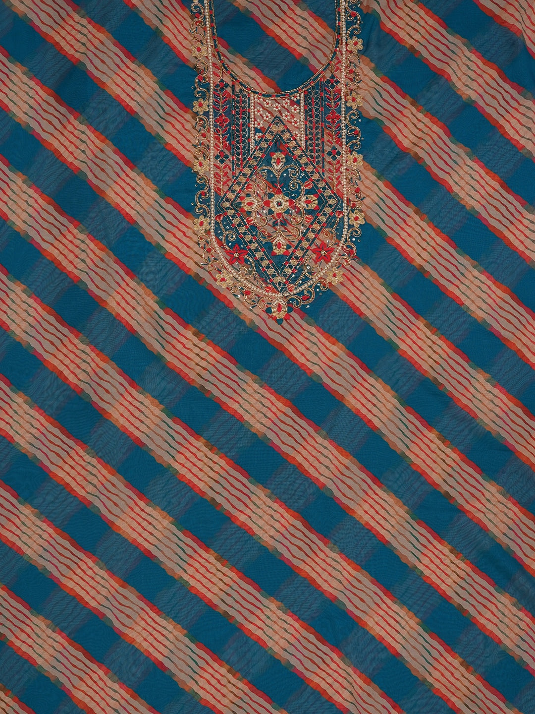 Sky Blue Floral Silk Zari Woven Dress Material with Dupatta