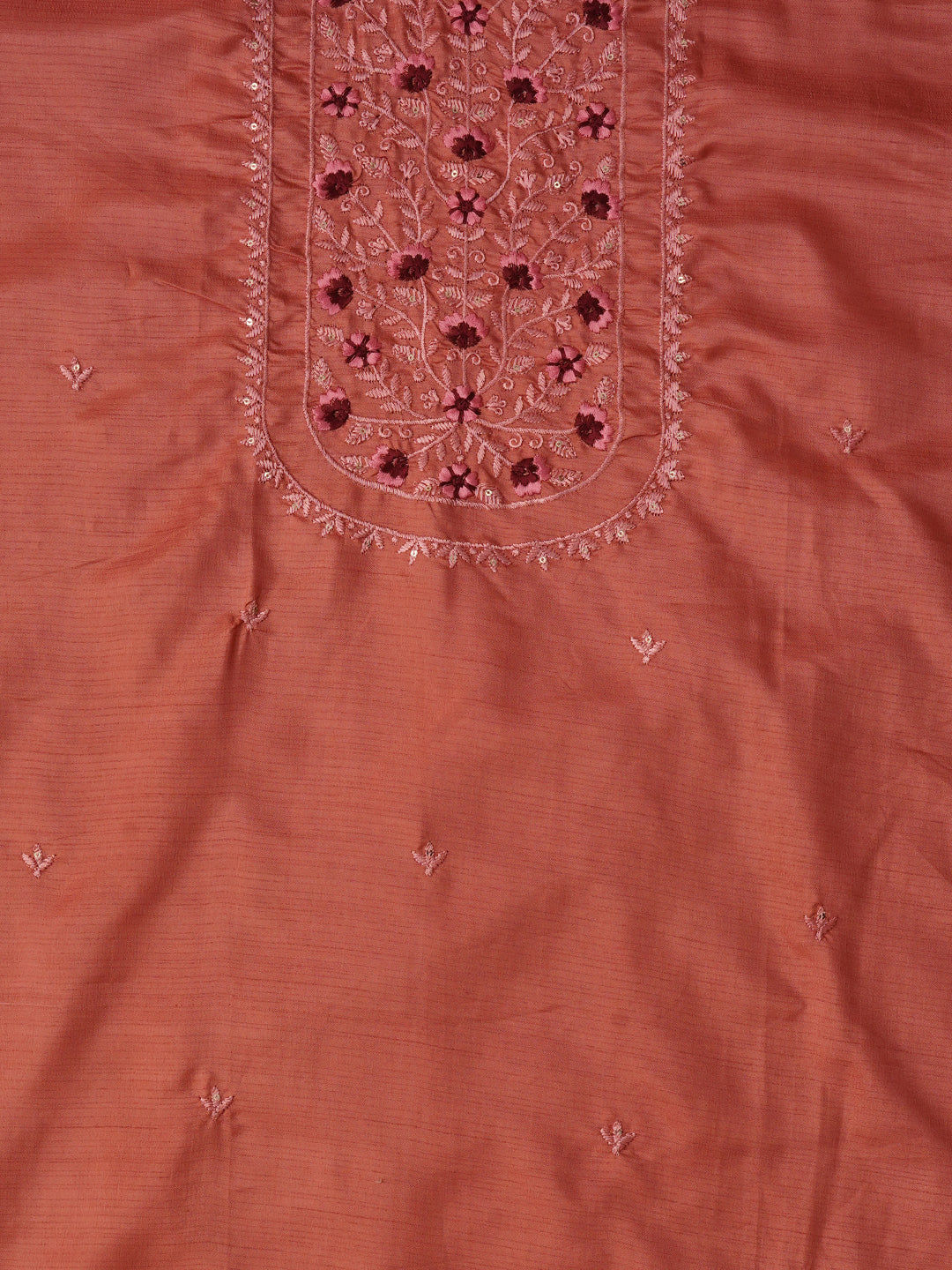 Peach Unstitched Printed Pure Cotton Dress Material With Dupatta