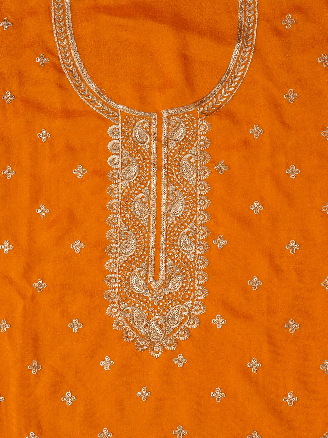 Yellow Unstitched Embroidered Cotton Blend Dress Material With Dupatta