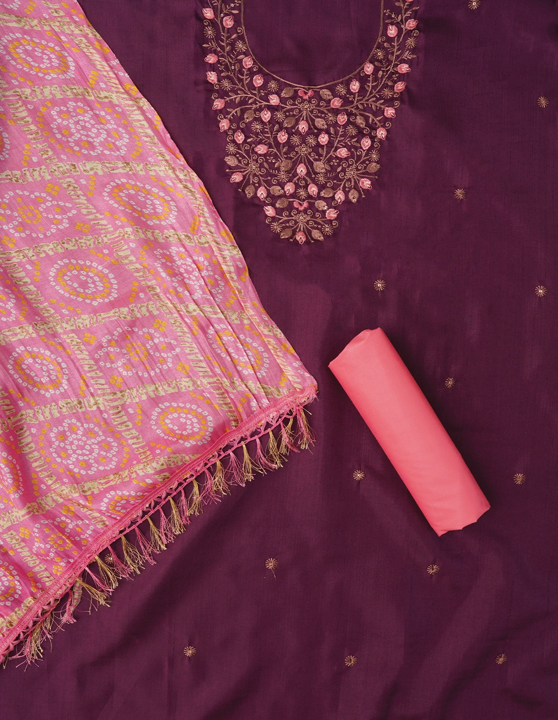 Purple Zari Embroidered Pure Cotton Dress Material with Dupatta