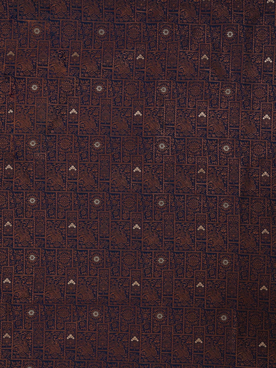 Navy Blue Floral Silk Zari Woven Dress Material with Dupatta