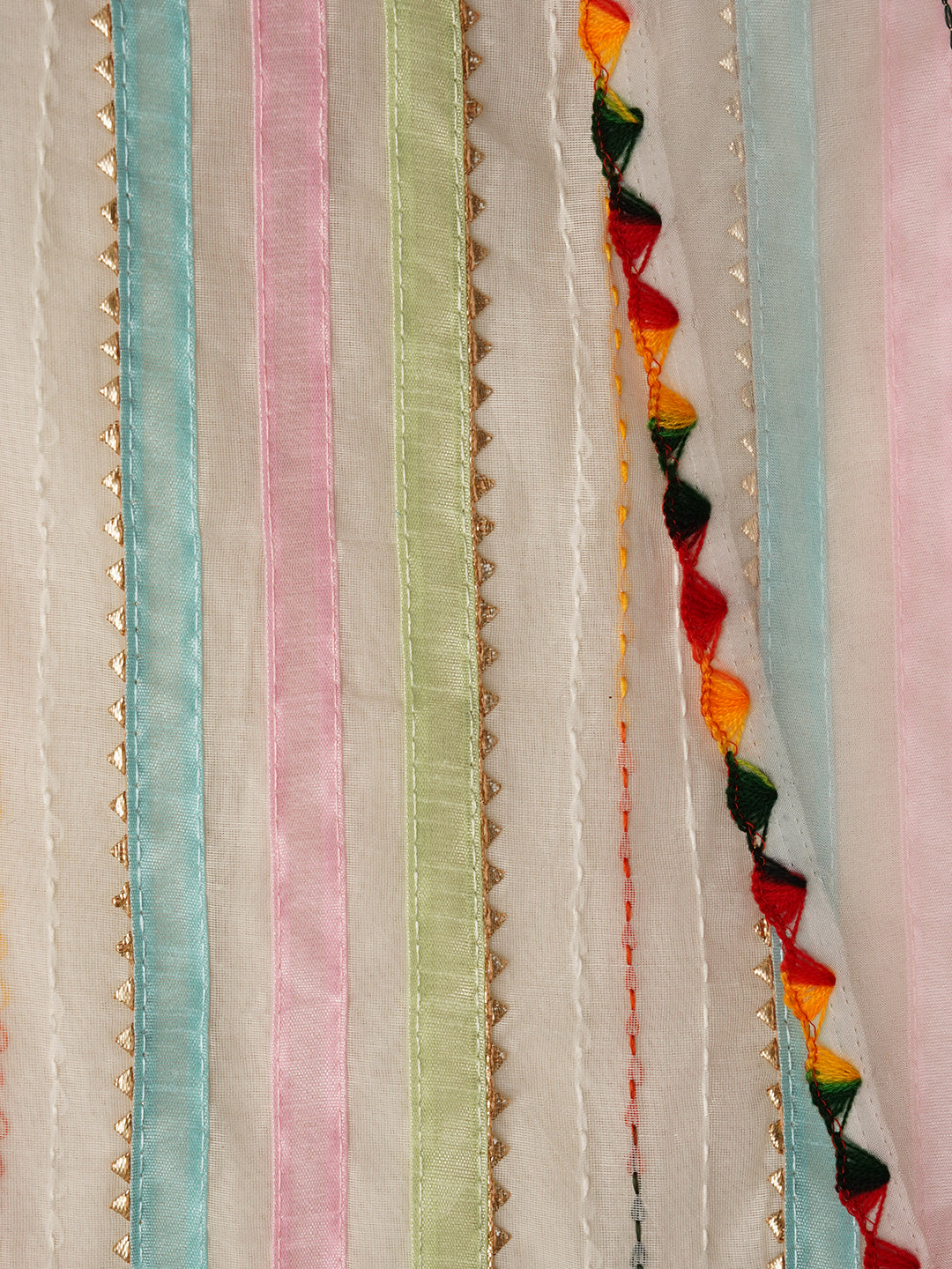 Off White Unstitched Embroidered Cotton Blend Dress Material With Dupatta