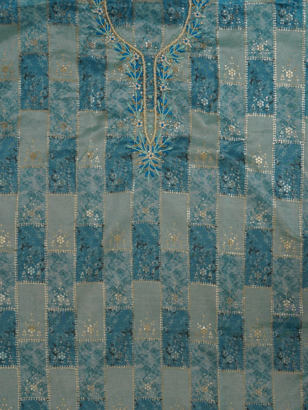 Sea Green Festive Silk Blend Zari Woven Dress Material With Dupatta