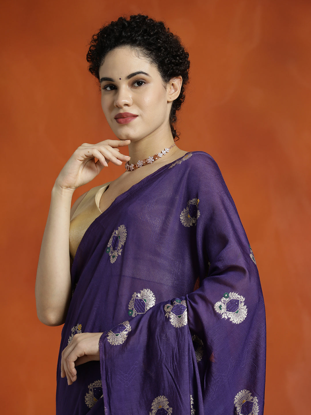 Navy Blue Silk Blend Banarasi Zari Woven Saree