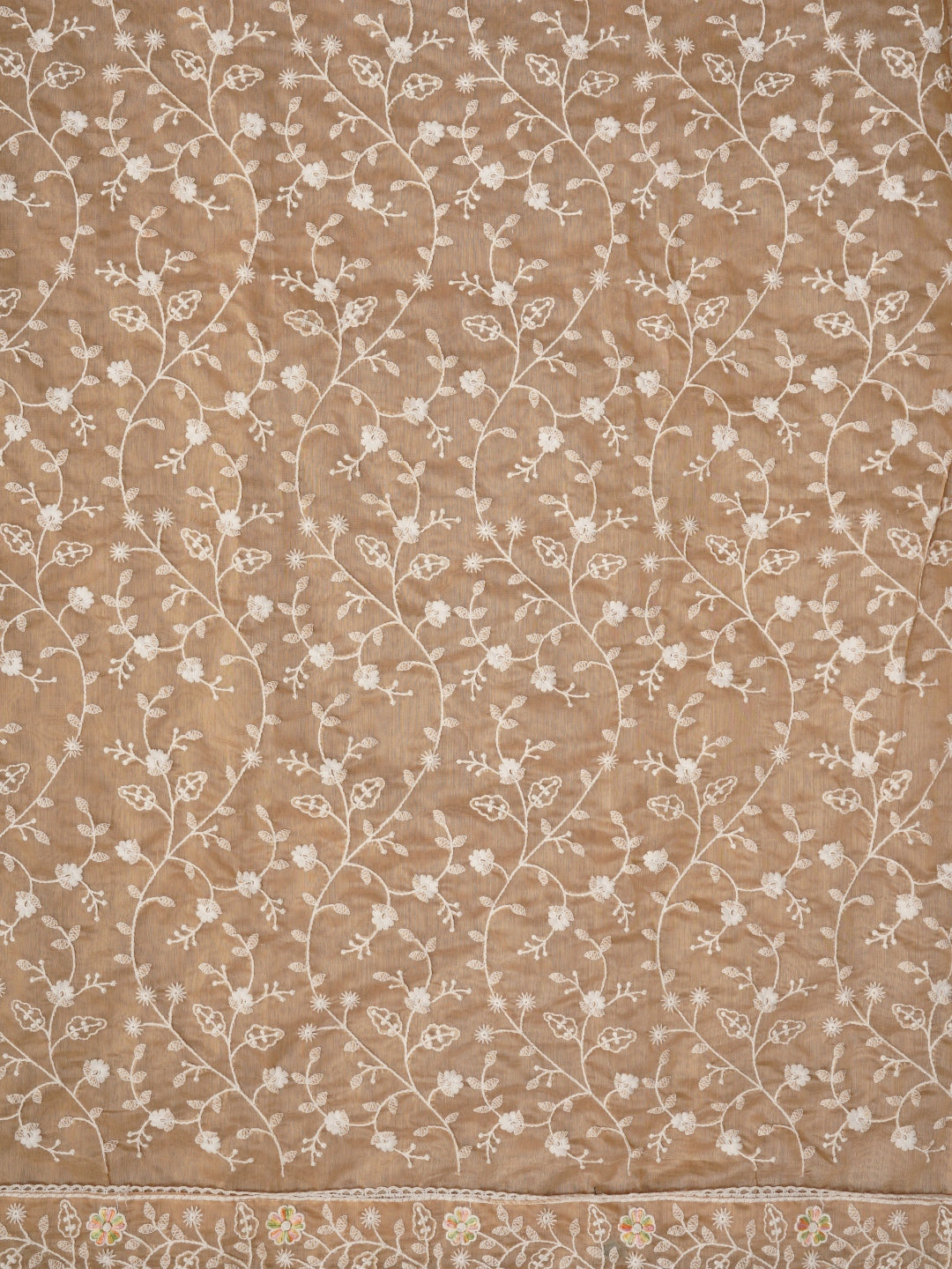 Beige Cotton Lucknowi Embroidered Dress Material with Dupatta