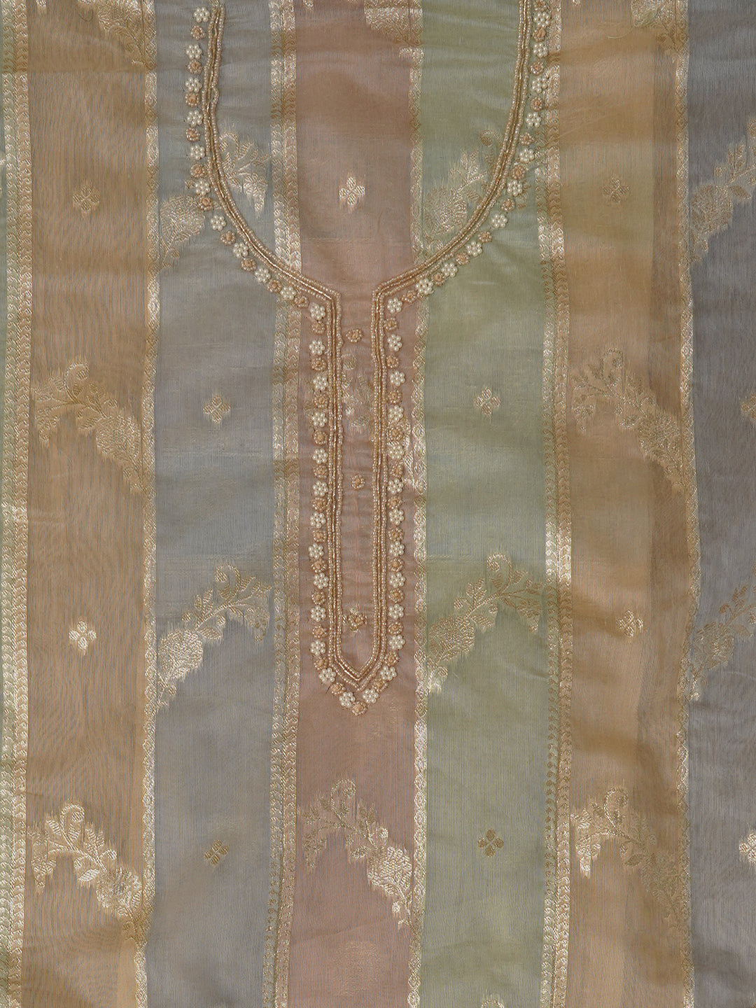 Multicolor Unstitched Woven Design Silk Blend Dress Material With Dupatta