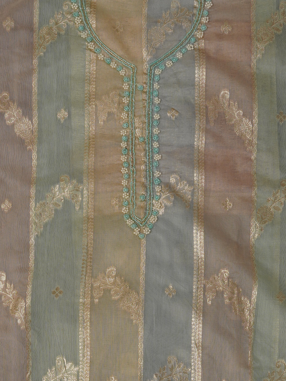 Unstitched Multicolor Woven Design Silk Blend Dress Material With Dupatta